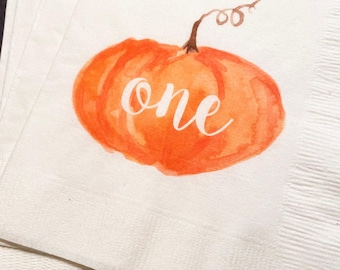 Pumpkin First Birthday Happy Birthday Lil' Pumpkin Fall First Birthday Cocktail, Luncheon or Dinner Napkins Set of 25
