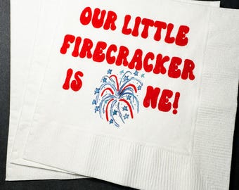Our Little Firecracker Turning One 1st Birthday 4th of July Birthday Independence Day Patriotic Party Napkins, Set of 25