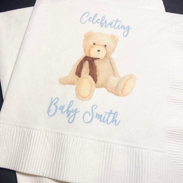 Teddy Bear Baby Shower We can Bearly Wait Shower Fall Baby Shower Personalized Cocktail, Luncheon or Dinner Napkins Set of 25