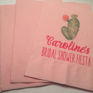 Personalized Pink Cactus Succelents Girl Bridal Shower Fiesta Cocktail, Luncheon or Dinner Napkins Set of 25