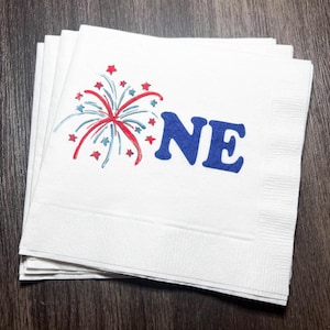 Our Little Firecracker Turning One 1st Birthday 4th of July Birthday Party Napkins, Set of 25
