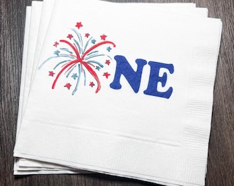 Our Little Firecracker Turning One 1st Birthday 4th of July Birthday Party Napkins, Set of 25
