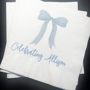 thumbnail image 2 of Blue Bow Bridal Shower Brunch With The Bride Cocktail, Luncheon Or Dinner Napkins Set Of 25 2 of 11