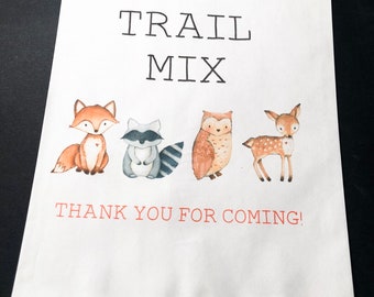 Woodland Baby Shower Birthday Party Adventure Wild One Trail Mix Favor Bags Treat Bags, Set of 10