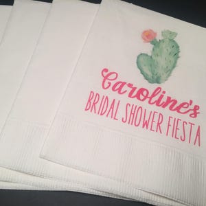Cactus Succulents Bridal Shower Fiesta Personalized Cocktail, Luncheon or Dinner Napkins Set of 25