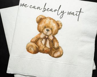 Teddy Bear Baby Shower We can Bearly Wait Shower Fall Gender Neutral Baby Shower Cocktail, Luncheon or Dinner Napkins Set of 25