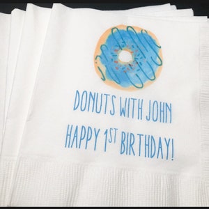 Donut Birthday Sprinkle Donuts Boy Birthday Party Personalized  Cocktail, Luncheon or Dinner Napkins Set of 25