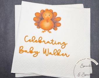 A Little Turkey is on the Way Baby Shower Personalized Thanksgiving Turkey Baby Shower Napkins