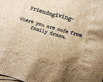 Friendsgiving Thanksgiving Friends Funny Kraft Cocktail or Dinner Napkins, Set of 25