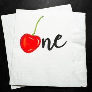 Cherry Birthday Cherry First Birthday Summer Birthday Cherry on Top Pink Red Birthday Cocktail, Luncheon or Dinner Napkins Set of 25