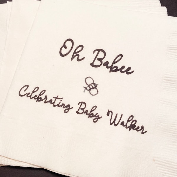 Oh Babee Bee Baby Shower Honey Themed Baby Shower Personalized Cocktail, Luncheon or Dinner Napkins Set of 25