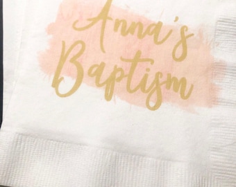 Baptism Girl Baptism Christening Party Personalized Pink Gold Cocktail, Luncheon or Dinner Napkins Set of 25