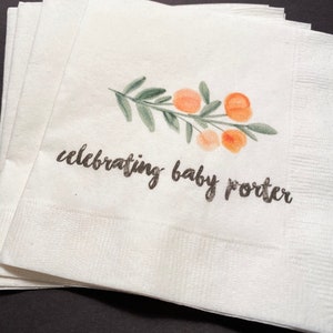 Clementine Cutie Baby Shower Spring Summer Shower Personalized Cocktail, Luncheon or Dinner Napkins Set of 25