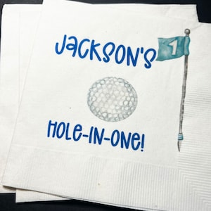 Golf 1st Birthday Party Hole in One Let’s ParTEE Golf theme birthday Personalized Cocktail, Luncheon or Dinner Napkins Set of 25