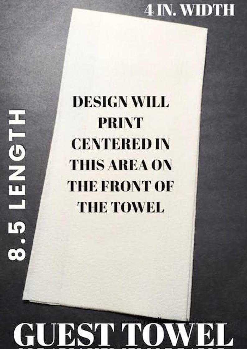 The image is a poster for a guest towel, with text indicating the design of the towel.