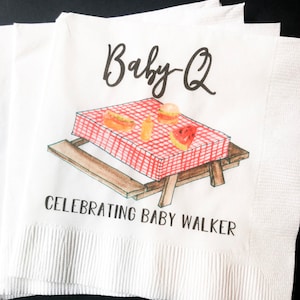 Baby-Q Baby Barbecue Baby Shower Gender Reveal Summer Cookout Personalized Cocktail, Luncheon or Dinner Napkins Set of 25