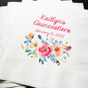 Quinceañera 15th Birthday Mis Quince Anos Personalized Cocktail or Luncheon Napkins, Set of 25