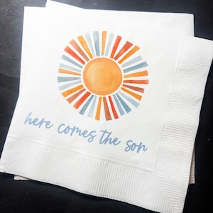 Here Comes the Son Baby Shower Sonshine You Are My Sunshine Boy Baby Shower Cocktail, Luncheon or Dinner Napkins Set of 25