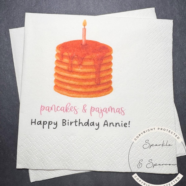 Pancakes and Pajamas Rise and Shine Pancake Brunch Slumber Party Breakfast Pancake Personalized Cocktail or Luncheon Napkins, Set of 25