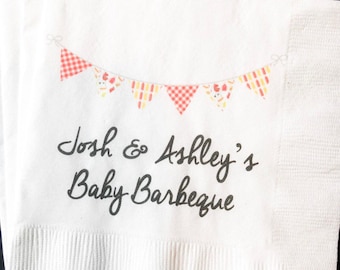 Baby-Q Baby Barbecue Baby Shower Gender Reveal Summer Cookout Personalized Cocktail, Luncheon or Dinner Napkins Set of 25