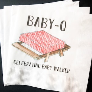 Baby-Q Baby Barbecue Baby Shower Gender Reveal Summer Cookout Personalized Cocktail, Luncheon or Dinner Napkins Set of 25