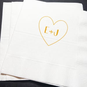 Heart Initials Bridal Shower Wedding Personalized Cocktail, Luncheon or Dinner Napkins Set of 25