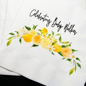 Lemon Baby Shower Spring Summer Baby  Shower Personalized Cocktail or Luncheon Napkins, Set of 25