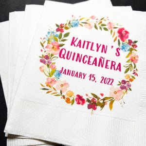 Quinceañera 15th Birthday Mis Quince Anos Personalized Cocktail or Luncheon Napkins, Set of 25