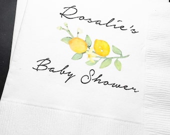 Lemon Baby Shower Spring Summer Baby  Shower Personalized Cocktail or Luncheon Napkins, Set of 25