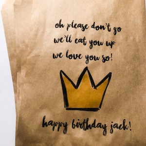 Where the Wild Things Are Oh Please Dont Go Wild One First Birthday Crown Personalized Favor Bags, Set of 10