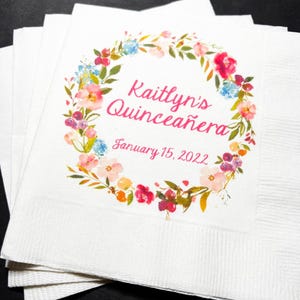 Quinceañera 15th Birthday Mis Quince Anos Personalized Cocktail or Luncheon Napkins, Set of 25