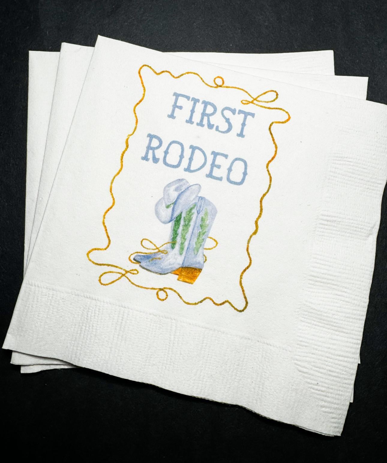 First Rodeo Western Birthday Cowboy Theme Birthday Blue Boot Hat Party 1st Bday Cocktail, Luncheon or Dinner Napkins Set of 25