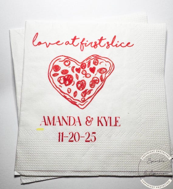 Love at First Slice Engagement Party Napkins Pizza Rehearsal