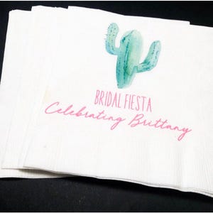Bridal Shower Fiesta Cactus Succulents Personalized Cocktail, Luncheon or Dinner Napkins Set of 25