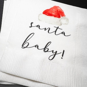 Santa Baby Christmas Baby Shower Santa Baby Gender Reveal Christmas Reveal December Gender Reveal Cocktail or Luncheon Napkins, Set of 25
