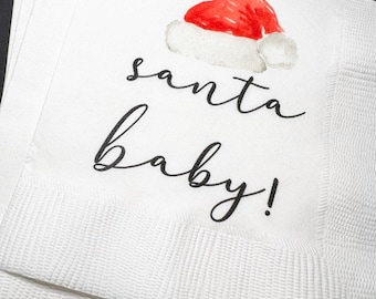 Santa Baby Christmas Baby Shower Santa Baby Gender Reveal Christmas Reveal December Gender Reveal Cocktail or Luncheon Napkins, Set of 25