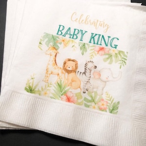 Jungle Animal Baby Shower Elephant Lion Giraffe Zebra Personalized Cocktail, Luncheon or Dinner Napkins Set of 25