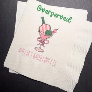 Pickleball Bachelorette Dinks and Drinks Pickleball Bachelorette Overserved Personalized Cocktail, Luncheon or Dinner Napkins Set of 25