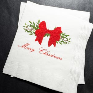Christmas Party Red Bow Family Christmas Holiday Party Traditional Holiday Party Bow Cocktail or Luncheon Napkins, Set of 25