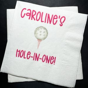 Golf Pink 1st Birthday Party Hole in One Let’s ParTEE Golf theme Girls golf birthday Personalized Cocktail or Luncheon Napkins, Set of 25