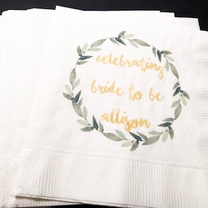 Spring Summer Bridal Shower Rustic Bride Eucalyptus Bride to Be Personalized Cocktail, Luncheon or Dinner Napkins Set of 25
