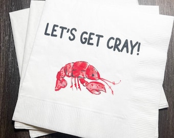 Crawfish Boil Let’s Get Cray Summer Party Crawfish Summer Cookout Cocktail, Luncheon or Dinner Napkins Set of 25
