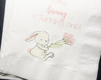 Some Bunny is One First Birthday Party Bunny 1st Birthday Spring Easter Birthday Cocktail Luncheon or Dinner Napkins, Set of 25