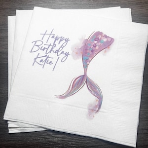 Mermaid Birthday Splish Splash Our Mermaid Birthday Under Sea Mermaid Party Personalized Cocktail, Luncheon or Dinner Napkins Set of 25