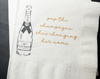 Champagne Bachelorette Party Pop the Champagne Bridal Shower Cocktail, Luncheon or Dinner Napkins Set of 25