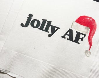 Christmas Party Jolly AF Funny Christmas Cocktail, Luncheon or Dinner Napkins Set of 25