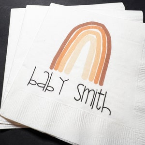 Boho Rainbow Baby Shower Modern Bohemian Neutral Personalized Cocktail or Luncheon Napkins, Set of 25