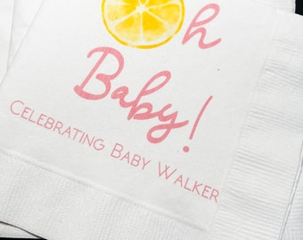 Lemon Oh Baby Baby Shower Spring Summer Shower Personalized Cocktail, Luncheon or Dinner Napkins Set of 25