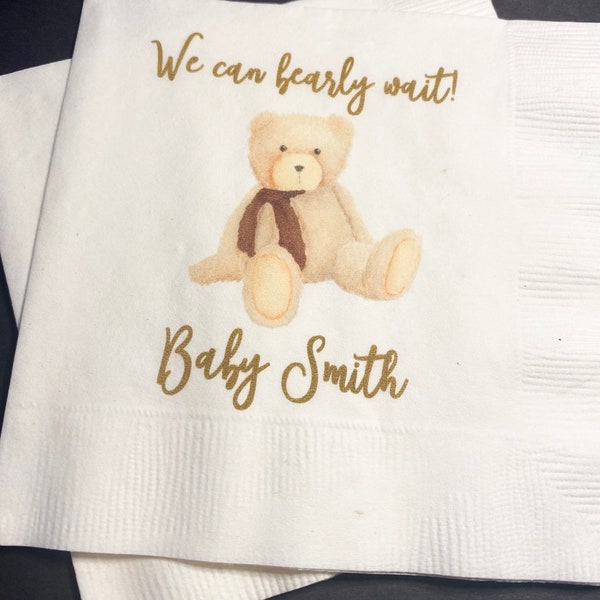 Teddy Bear Baby Shower We can Bearly Wait Shower Fall Baby Shower Personalized Cocktail, Luncheon or Dinner Napkins Set of 25