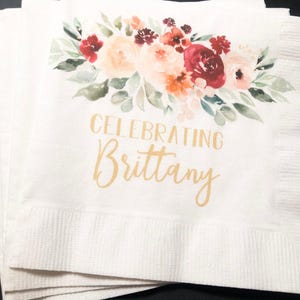 Fall Bridal Shower Fall in Love Autumn Floral Personalized Cocktail, Luncheon or Dinner Napkins Set of 25